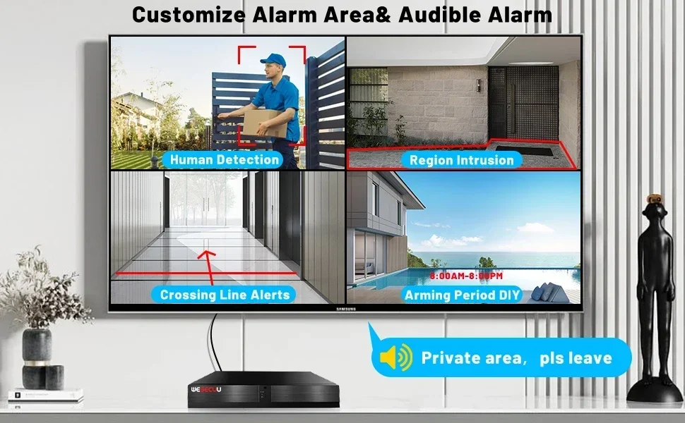 Wesecuu 8ch 4mp 5mp 4k 8mp poe câmera ip cctv kits de áudio embutido ip66 câmeras bala à prova dip66 água sistema cctv câmera