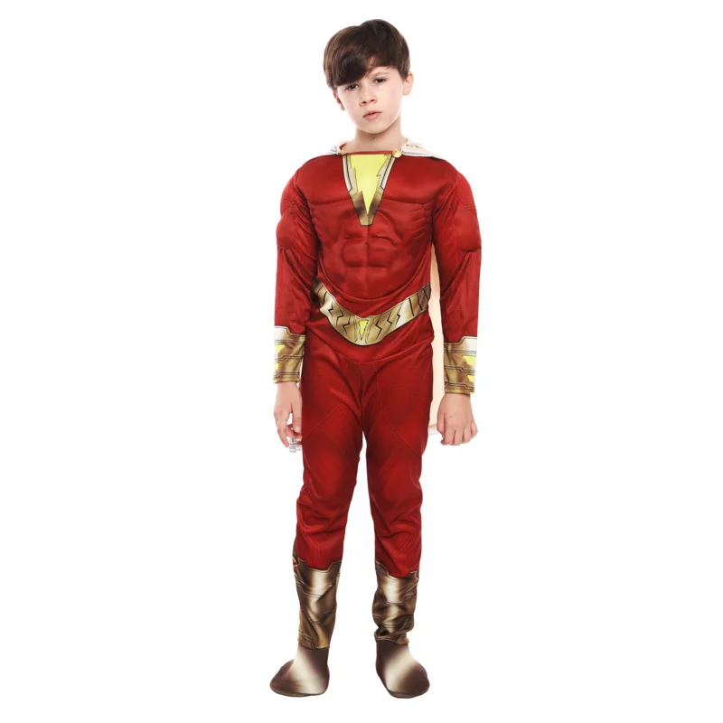 Costume de cosplay de Pourim pour enfants, combinaison musculaire de héros Smile, robe de paupières de la ligue Shazan, costume d'Halloween pour enfants, Justice Boy