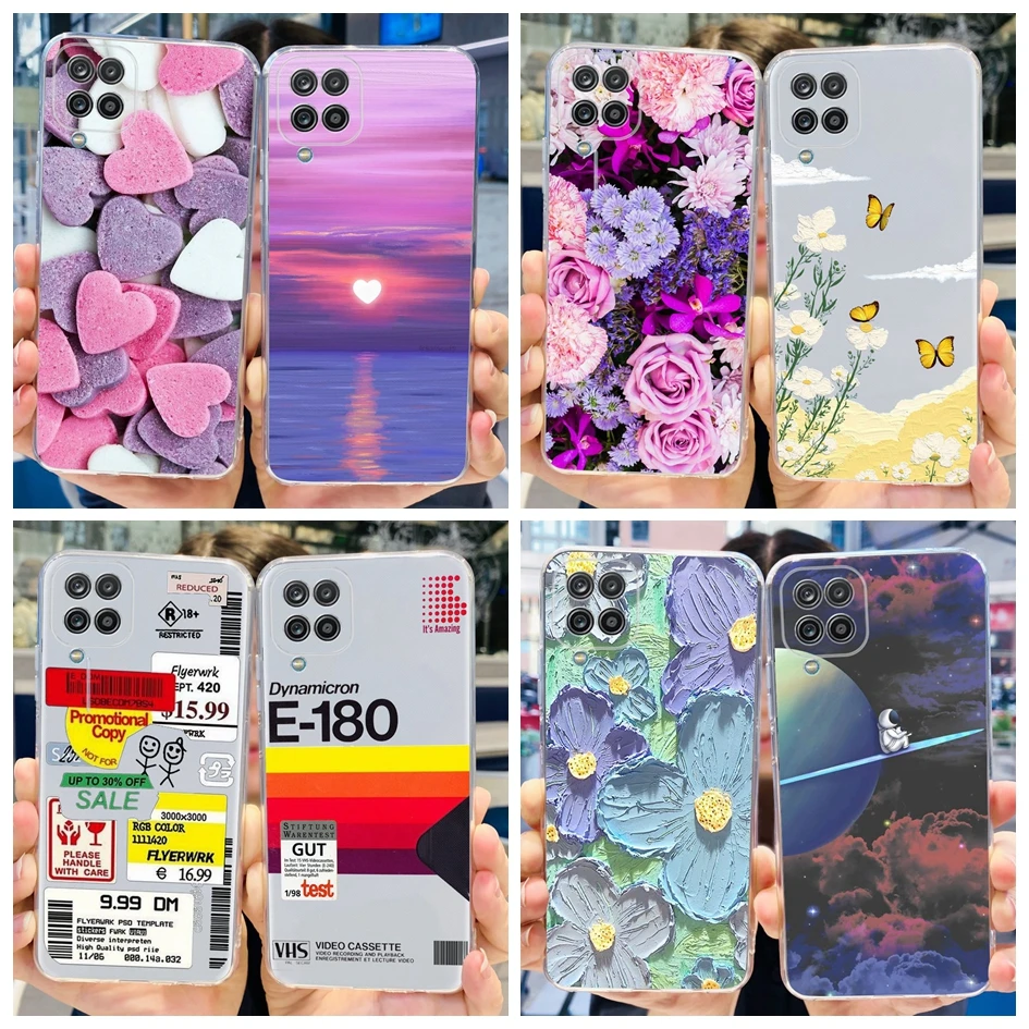 For Samsung Galaxy A12 A42 Case Stylish Patterns Transparent TPU Soft Silicone Phone Back Cover For Samsung M12 M42 5G Funda New