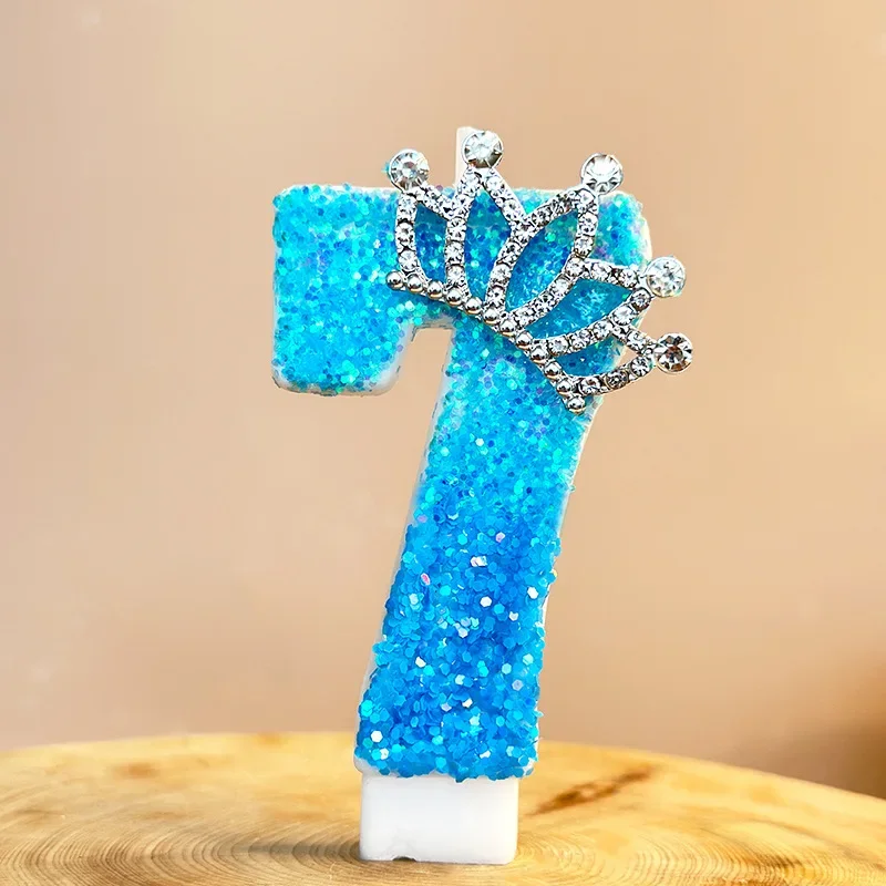 Blue Glitter birthday candles, Tiara Crown digital cake topper, birthday party girl princess themed cake decoration