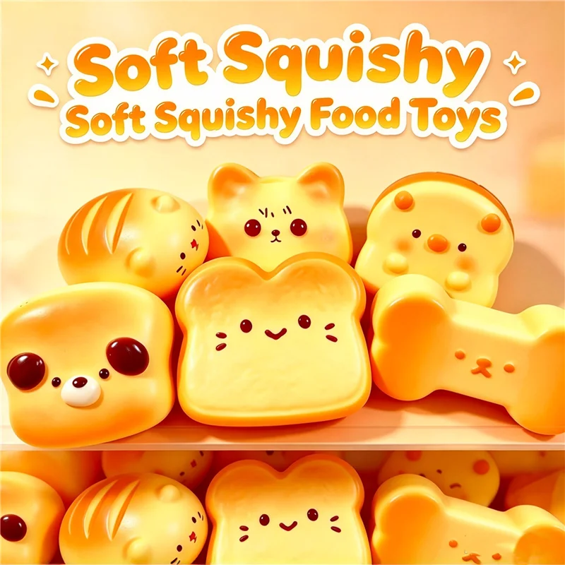 Cartoon Animal & Star Bread Squishies Slow Rising PU Squeeze Toy Kawaii Toast Shape Stress Relief Fidget Sensory Toy For Autism