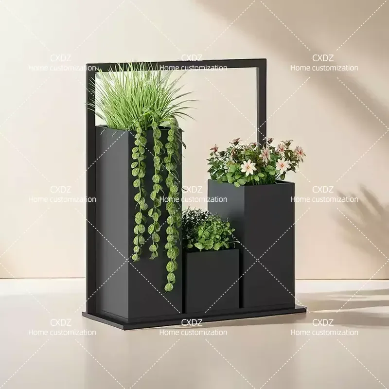 Outdoor Wrought Iron Flower Box Creative Metal Planter Stand Indoor Outdoor Mobile Fence Partition for Restaurant Garden