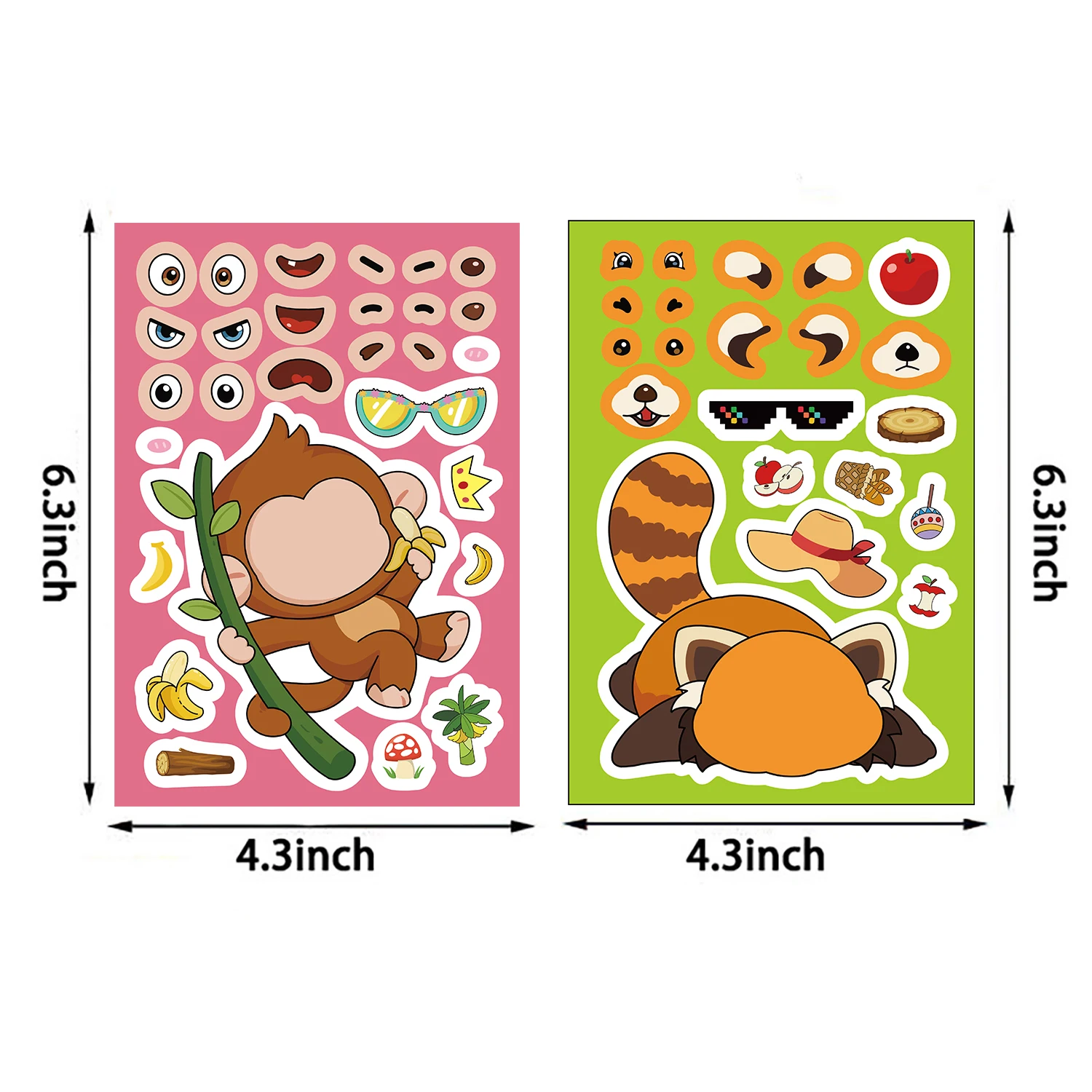 8PCS Animals Changing Their Faces Collages Harajuku Waterproof Luggage Scrapbook Fashion Art Picture Skateboar Laptop Sticker