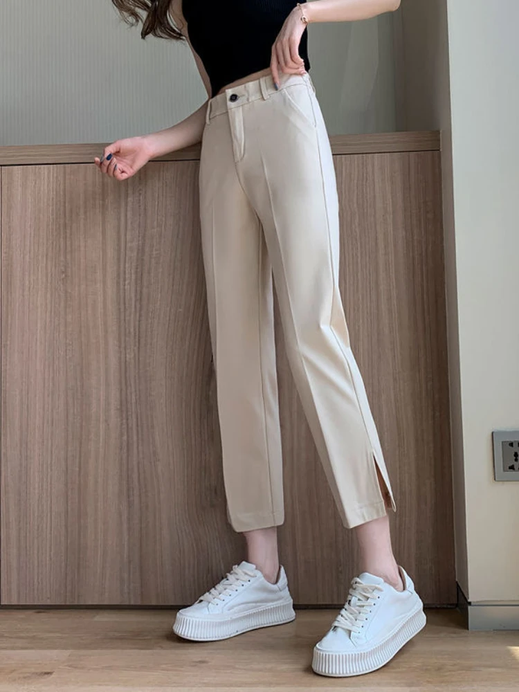 Pantaloni casual alla caviglia da donna estivi sottili a vita alta vendita calda femminile accogliente cadente diviso dritto semplice tutto-fiammifero quotidiano Femme