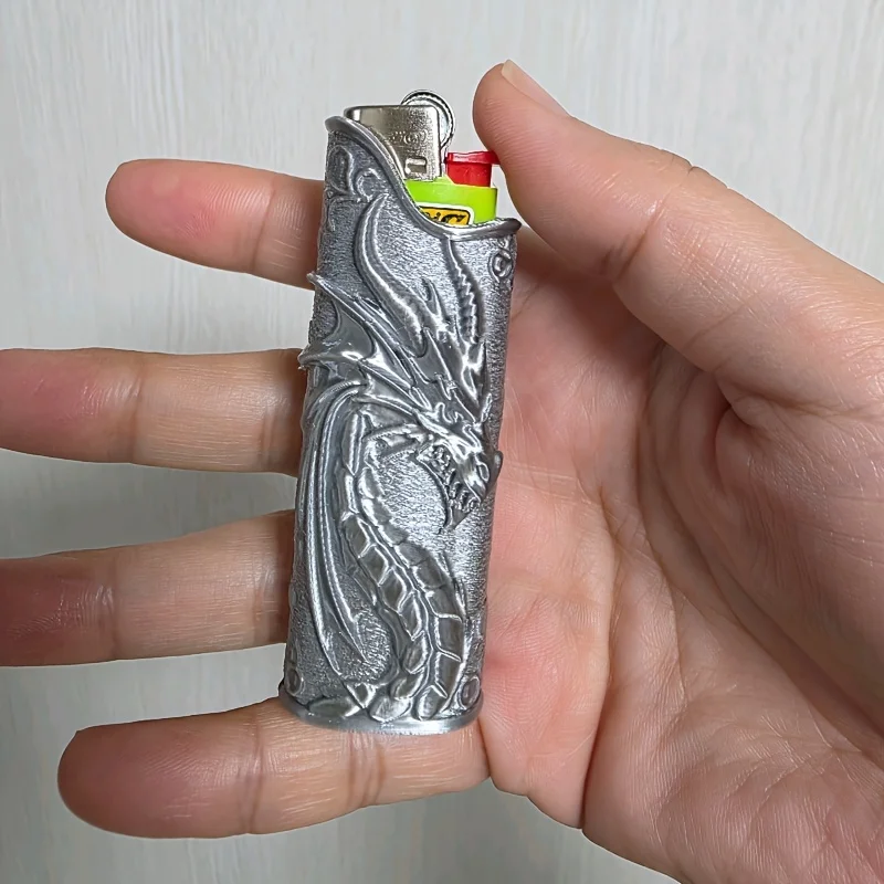 Gothic Embossed Dragon Lighter Case 3D Printed Relief Dragon Lighter Sleeve Lighter Ornament Protective Cover Pocket Decor Gifts view 2
