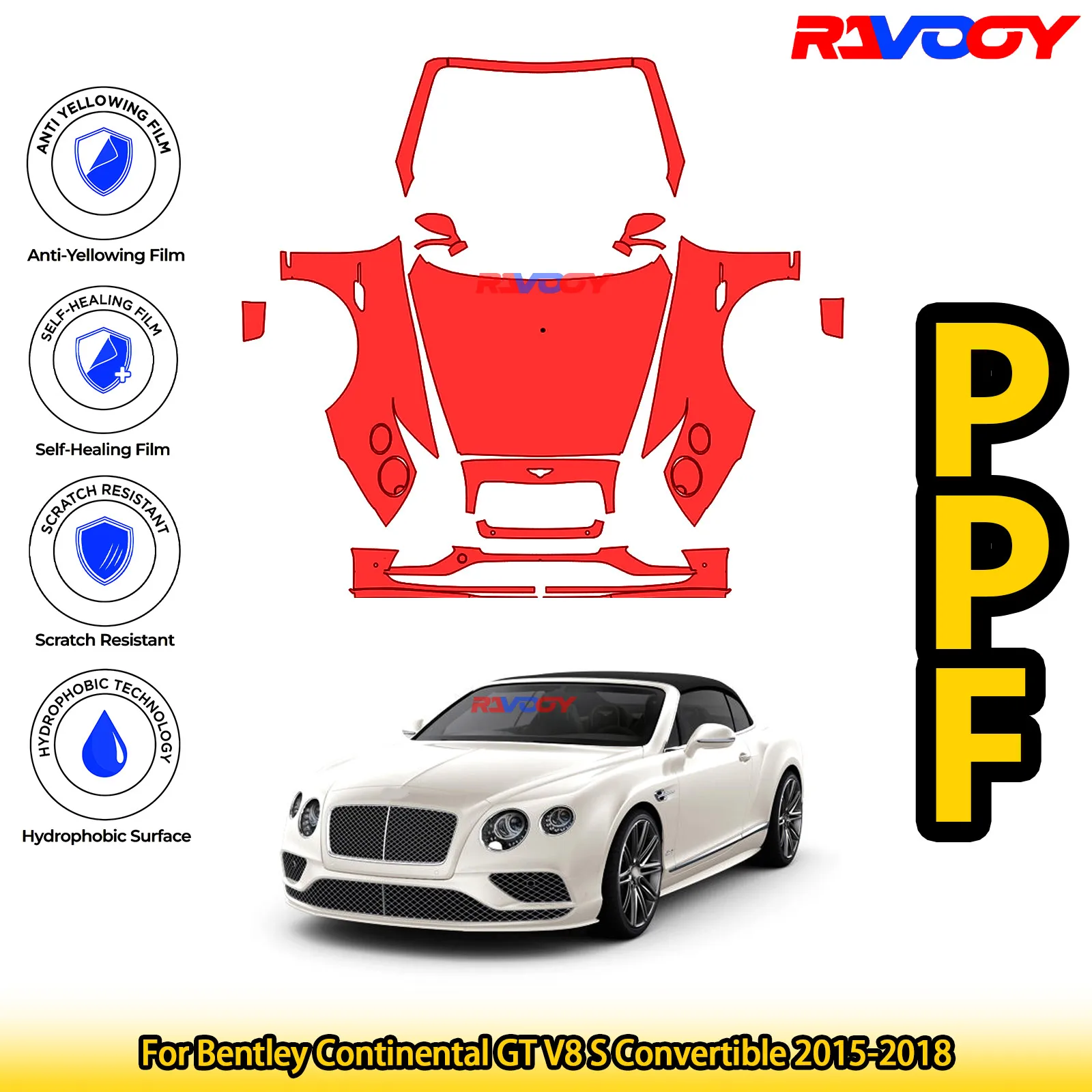 

Для Bentley Continental GT V8 S Convertible 2015-2018 глянцевый матовый черный предварительно вырезанный передний комплект PPF защитная пленка для краски