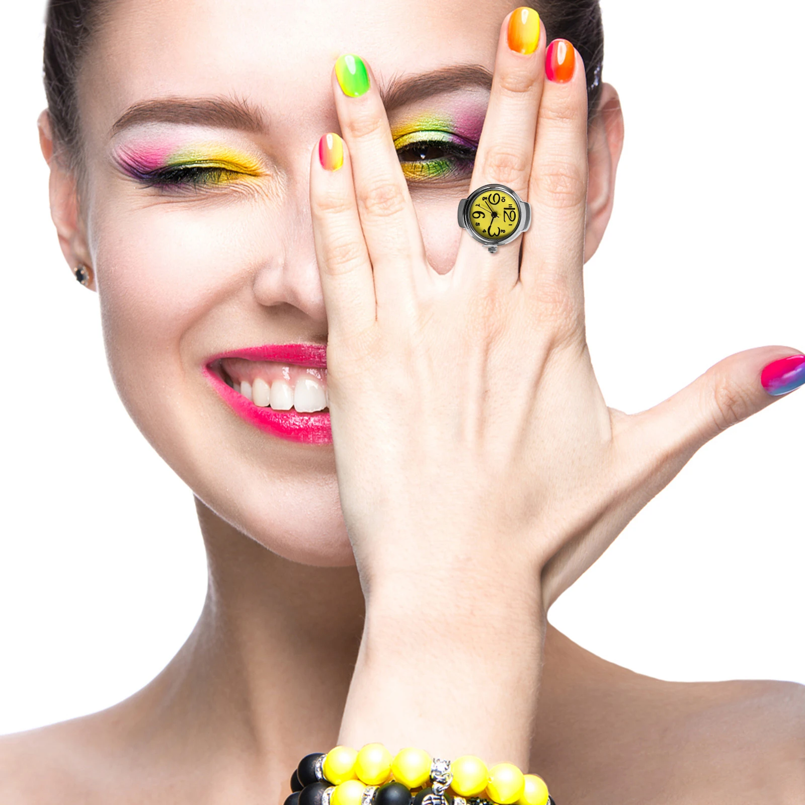 2 stks Vinger Slijtage Quartz Horloges Creatieve Ring Horloges Mini Tijdweergave Accessoires voor Vrouwen Mannen (Geel)