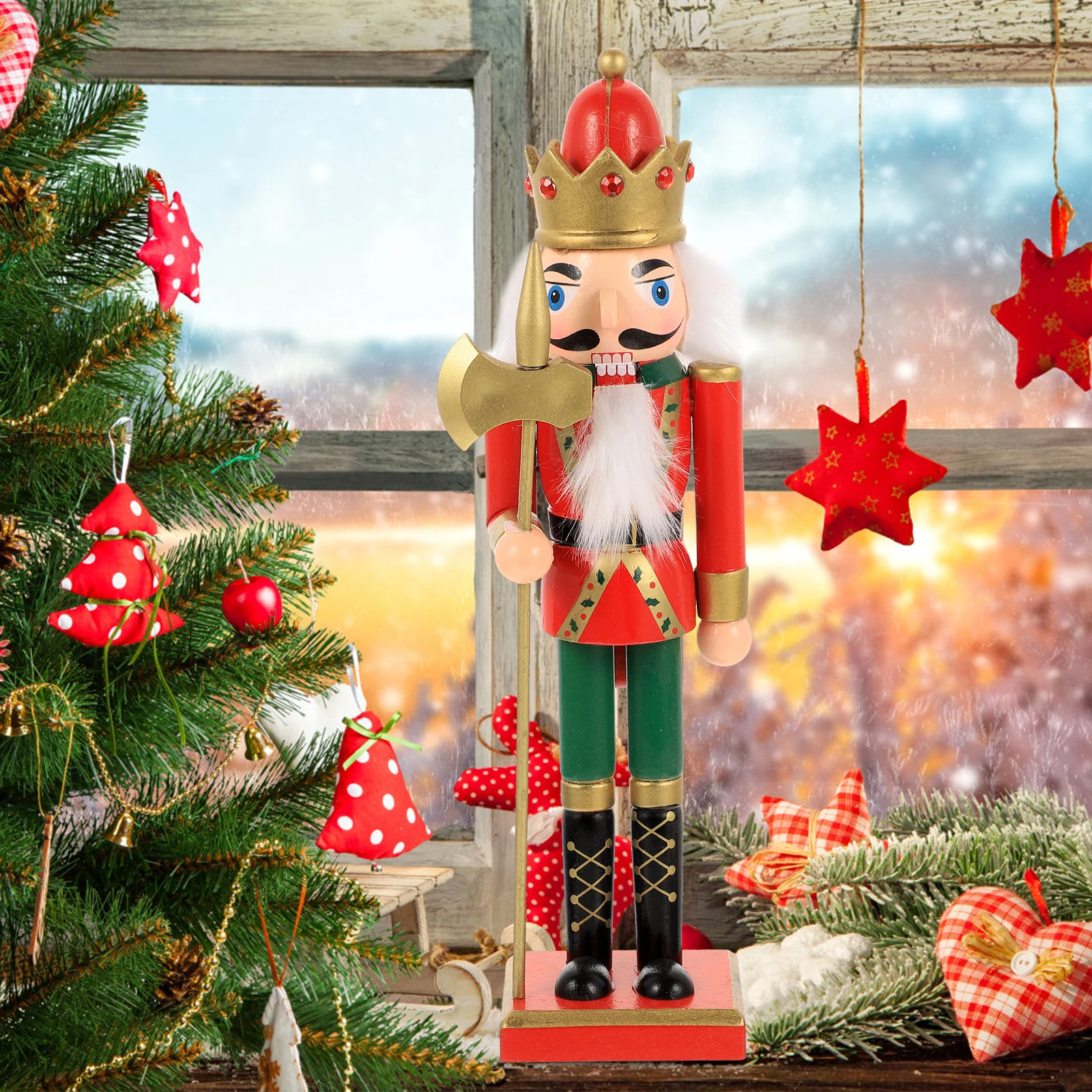 

Christmas Wooden Nutcracker Soldier Ornament Exquisite Xmas Desktop Decoration Traditional Wood Puppet Xmas Table Ornament