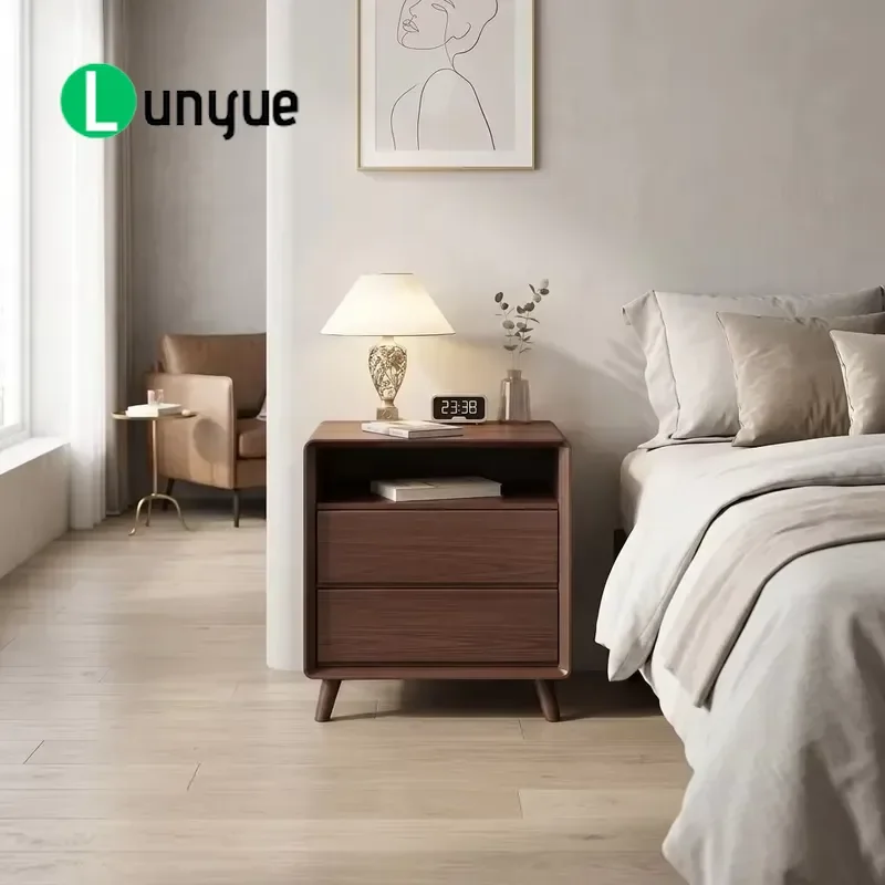 Solid Wood Bedside Table with Drawers and Charging Station Modern Curved Bevel Design Eco Friendly Durable Nightstand for