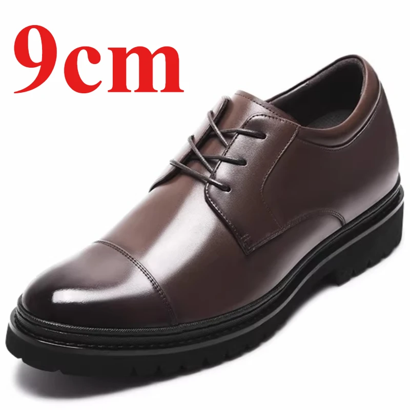 British Wedding Men's Dress Shoes 7cm Elevator Shoe Male Genuine Leather Business Breathable Comfortable Height Increasing Shoes