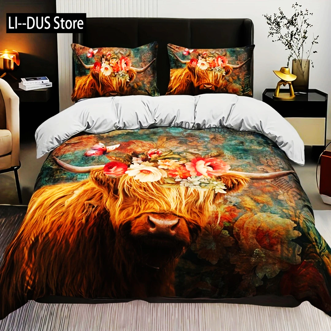 

Highland Cattle Digital Printed Bedding Set Soft Cozy Duvet Cover Set King Queen Twin Single Size Bithday Gift Room Decoration
