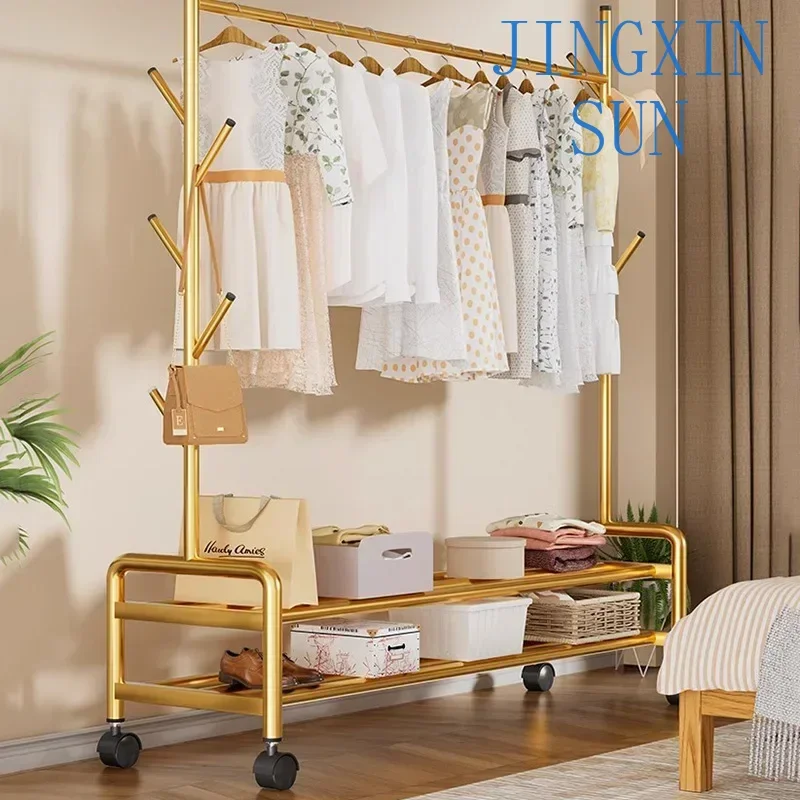 Golden Minimalist Clothes Rack Metal Floor Bedroom Shoe Storage Clothes Hanger Garment Shelves  Furniture