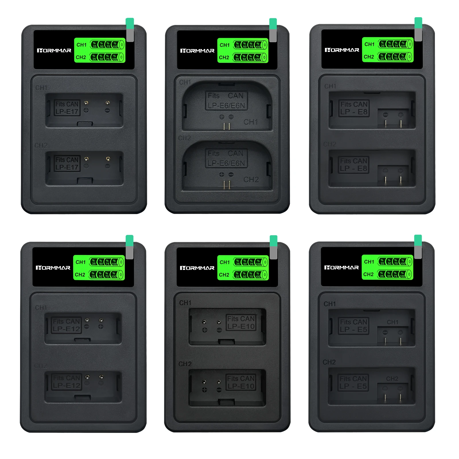 LP-E17 LP-E6 LP-E8 LP-E12 LP-E10 LP-E5 NB-13L NB-6L Dual Slot LCD USB Charger Compatible for Canon EOS R6 R50 RP 200D M50 G7X