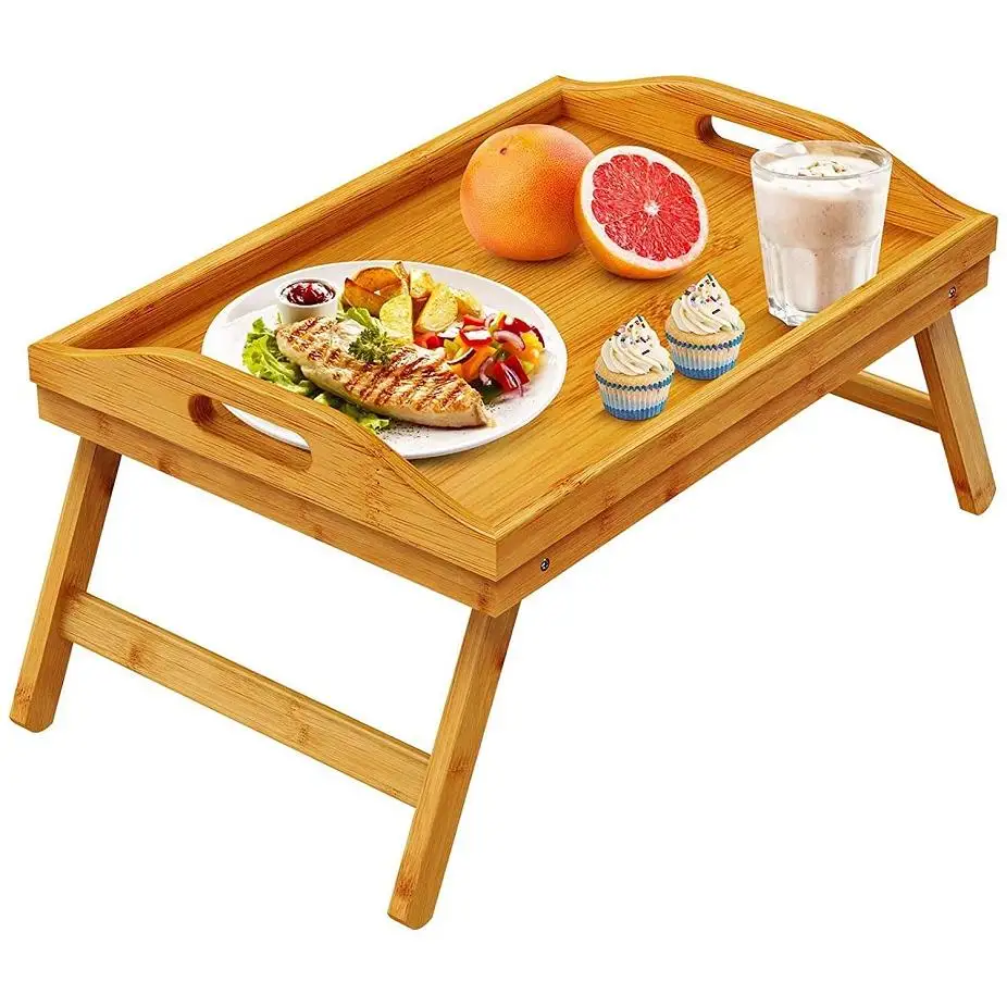 Bandeja de Bambú para Cama con Patas Plegables, Mesa Desayuno Portátil, Soporte para Laptop, Multifuncional, Ligera y Resistente, Ideal para Comer, Trabajar o Leer en Sofá o Cama