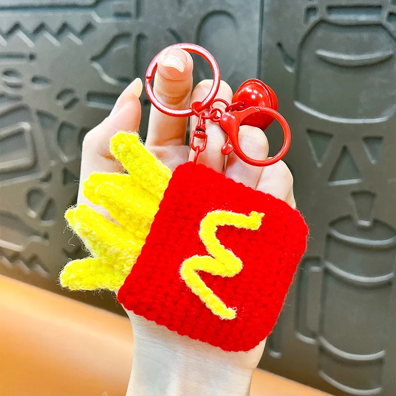 Creative Plush Knit Hamburger Coke Key Chain Pendant Cute Yarn Fries Fried Chicken Leg Ice Cream Food Keychain Student Bag Gift