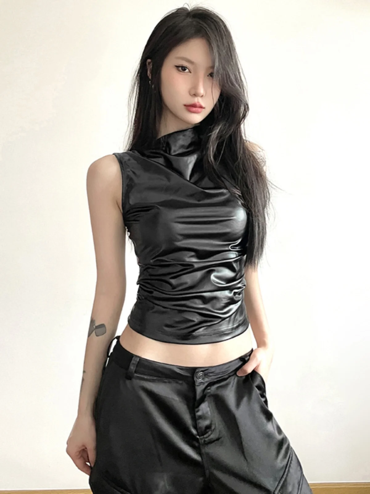 غريب سنور كول مثير السائق مطوية Bla بولي Leather الجلود سليم صالح Svel سترة تنوعا ort العصرية الشارع Sle المرأة سترة