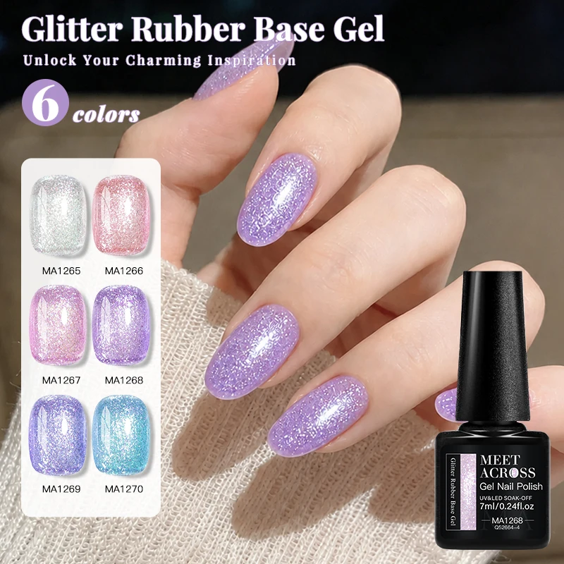 7ml Glitter Rubber Base Gel Nail Polish Sparkle Transparent Soak Off UV LED Gel Varnish Semi Permanent Manicure Nail Art Gel