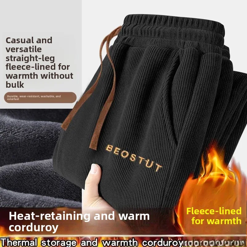 

Men's Fleece Lined Thickened Casual Loose Work Pants Autumn Winter Wear Resistant Dirt Proof Comfortable Leisure Trousers