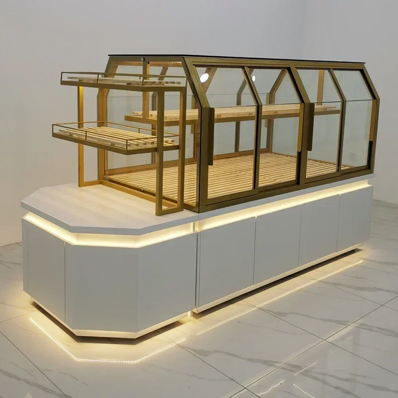Bread Display Iron Island Cabinet Cake Model Glass Shelf Side Cabinet Bread Display Stand