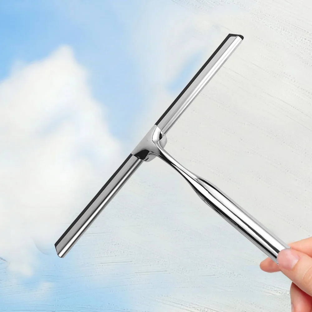 Stainless Steel Shower Squeegee Glass Wiper Scraper Cleaner Brush Multifunctional Bathroom Mirror Wiper Scraper Glass Cleaning