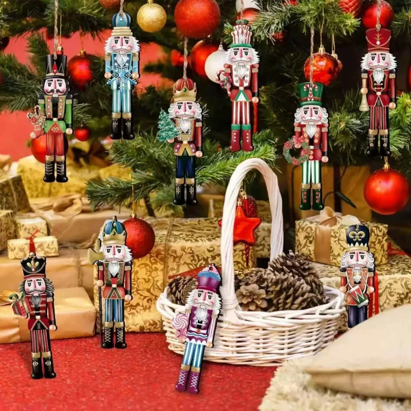 Wooden Nutcracker Christmas Ornaments Hanging Tree Decor Gift Set Vintage Classic Festive Wall Wreath Cute Display For Home