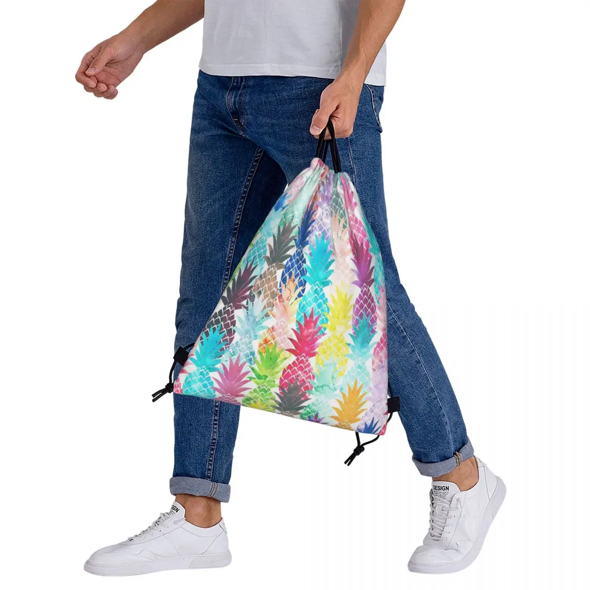 Mochilas de acuarela Tropical con patrón de piña hawaiana, bolsas con cordón, paquete de bolsillo, bolsa deportiva, bolsas para libros