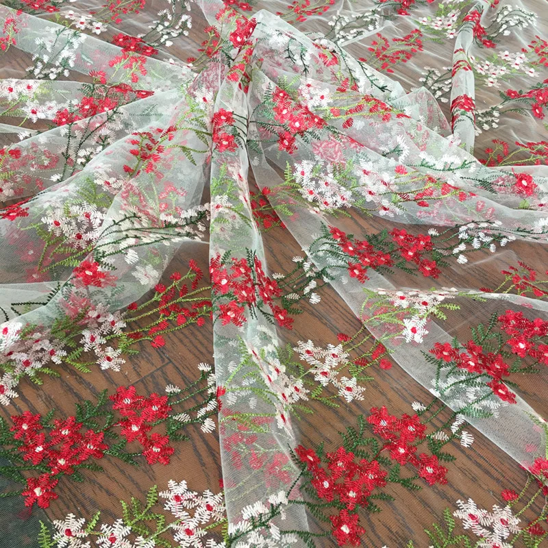 Soft African Tulle Mesh Lace Fabric Embroidered Dress, Diy Wedding Floral Curtain Sewing Patchwork Material Cloth, Width 130CM