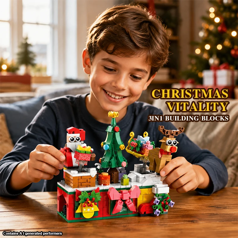 3In1 Christmas Elk Deer Santa Claus Building Blocks Snows House Xmas Tree Bricks Set Toys for Children Kids Gifts