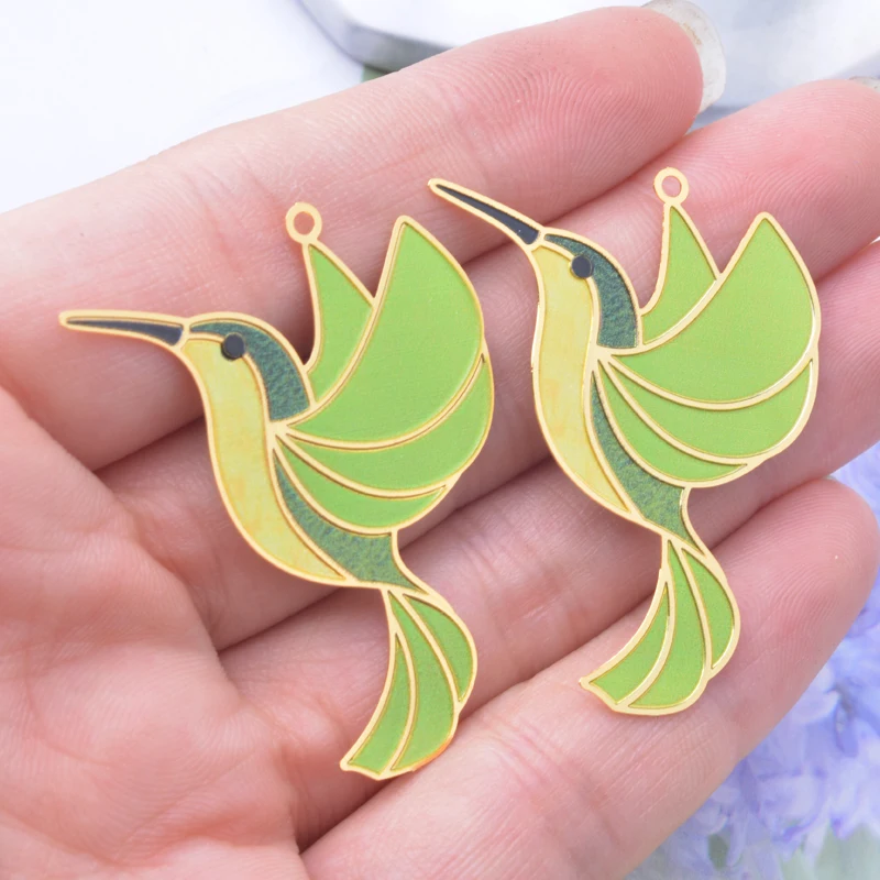 6 Stück AD3349 Neues Design Messing Vergoldete Bunte Kolibri-Anhänger Bemalte Niedliche Tieranhänger Schmuck Ohrring-Zubehör – Detail 10