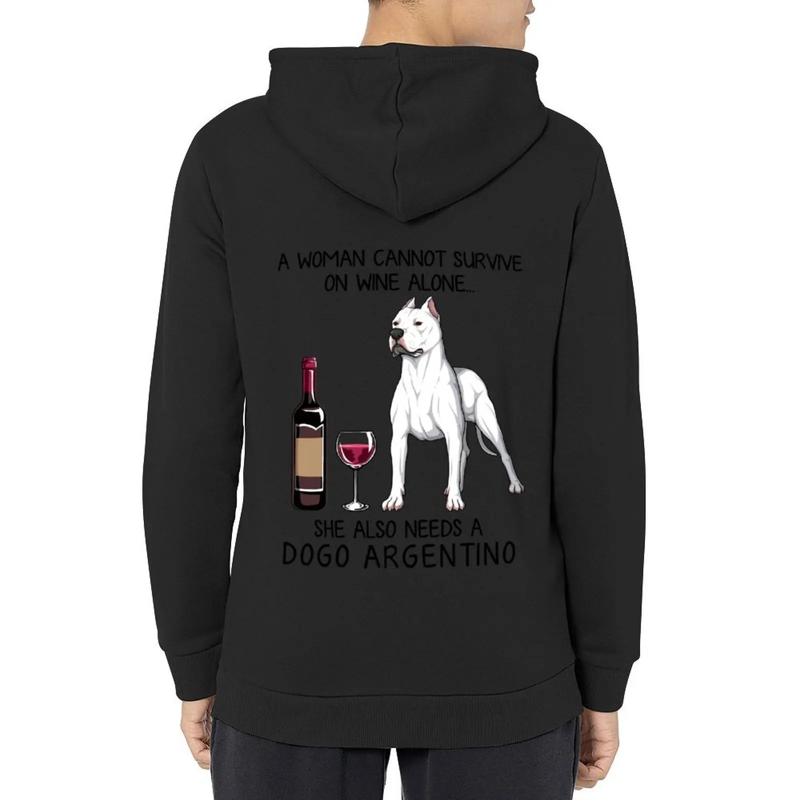 Dogo Argentino dog and wine Funny gift for dog mom Hoodie mens clothing autumn clothes male clothes hoodie streetwear