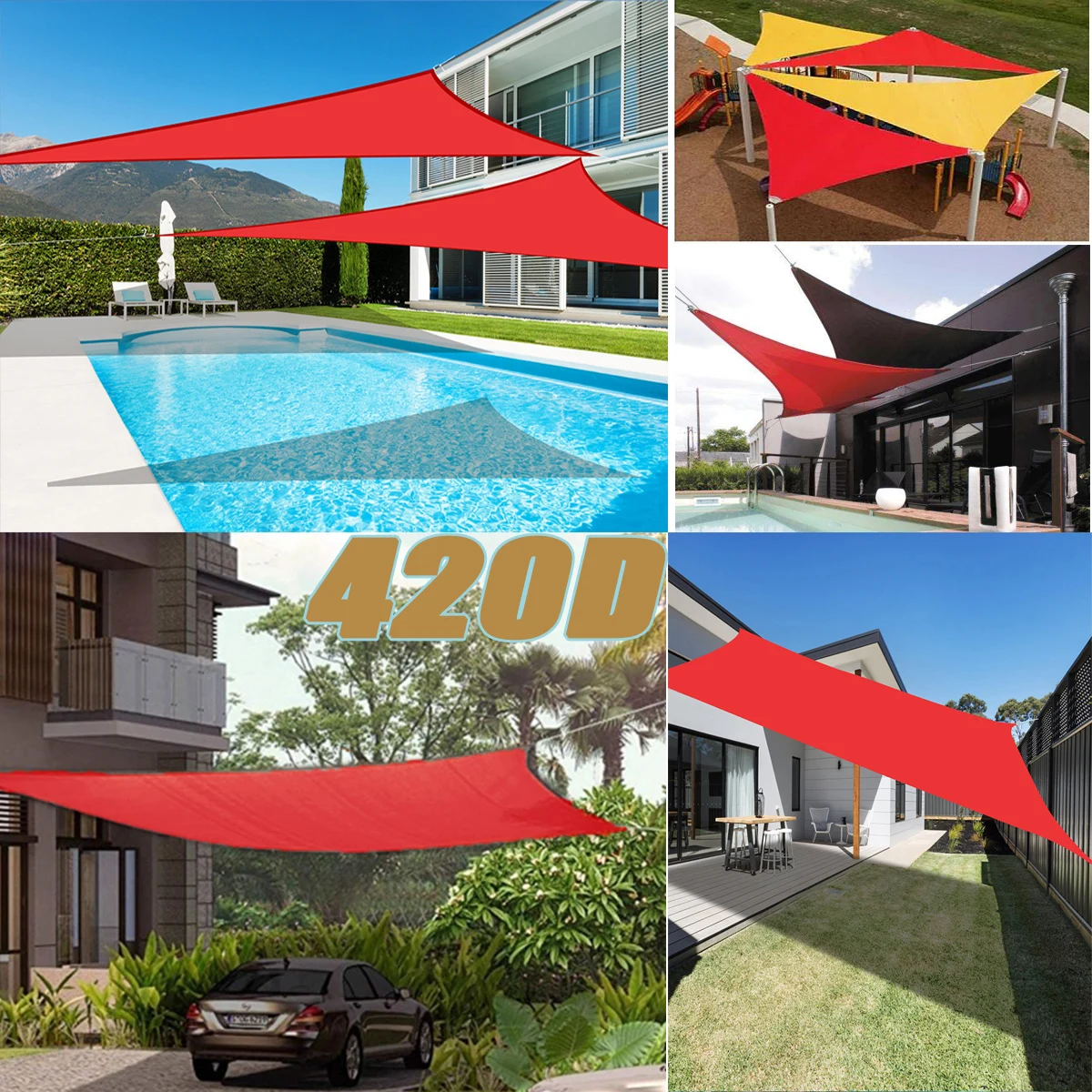 420D Shade Sail Rectangle Triangular Awning Outdoor Terrace Canopy Swimming Waterproof Patio Canopy For Garden Camp Hiking Yard