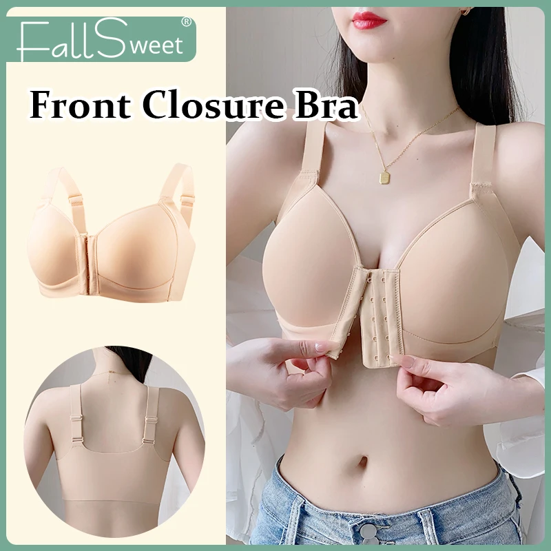 FallSweet Women's Plus Size Front Closure Bra Wireless Thin Cup Bralette Seamless Brassiere Comfortable Mom Underwear 36-44BCD