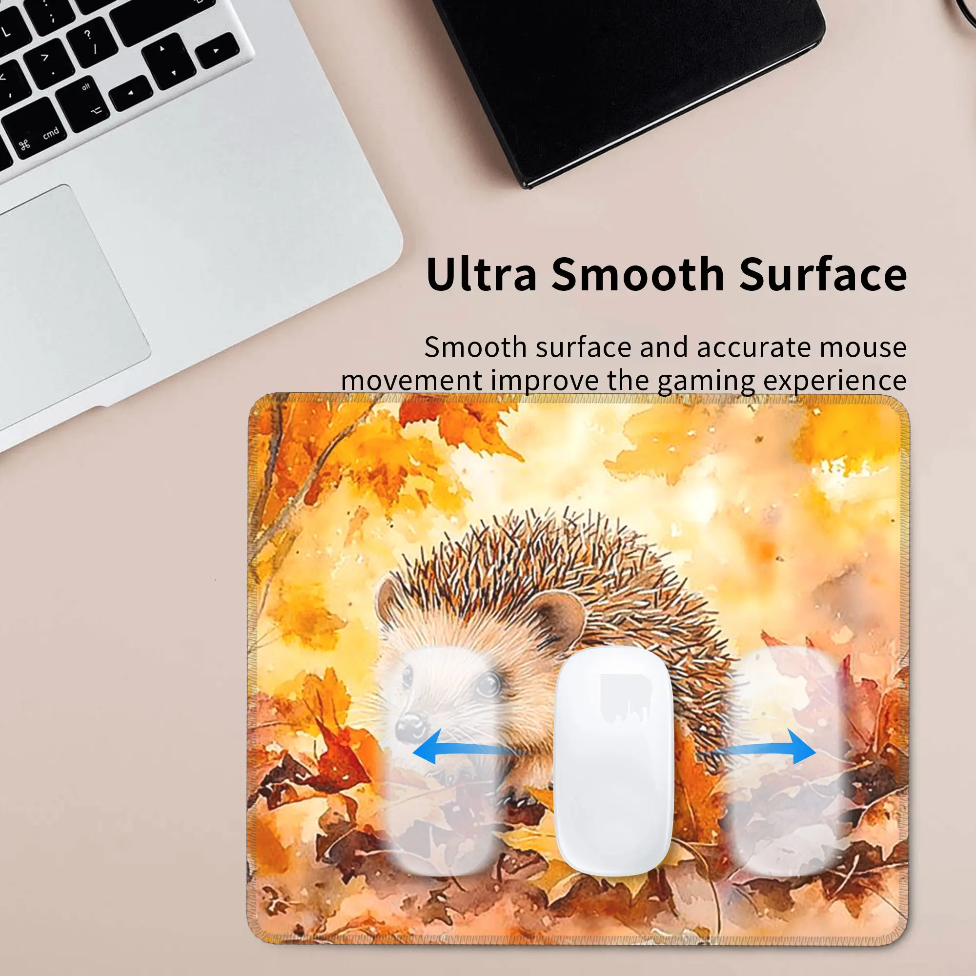 Hedgehogs Autumn Leaves Designed Mouse Pad Computer Keyboard Mouse Mat Gaming PC Laptop Desk Mat Office Accessories Table Mats