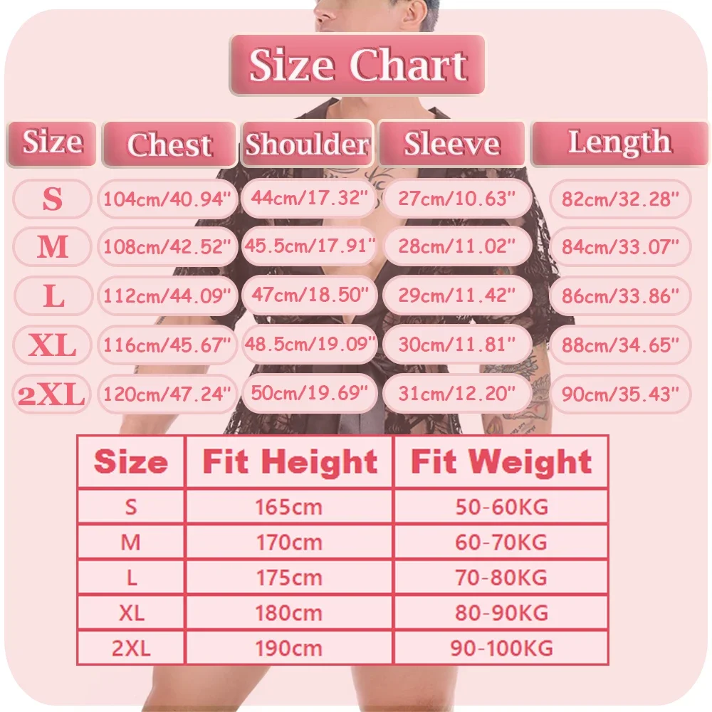 남성용 섹시한 레이스 목욕 가운, 에로틱 레이스 시스루 로브 잠옷, 기모노 잠옷, 느슨한 목욕 가운, 끈 팬티