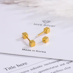 New Fashion Cube Minimalist Stud Earrings Geometric Screw-Back Female Tiny Ear Nail Stud Small Earring Piercing Accessory Gifts