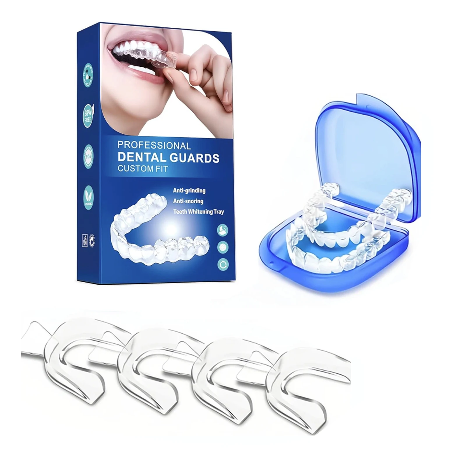 Custom Fit Dental Mouth Guards, 4 Pack Anti‑Grinding Teeth Night Guard for Bruxism, Reusable Anti‑Snoring Dental Guards
