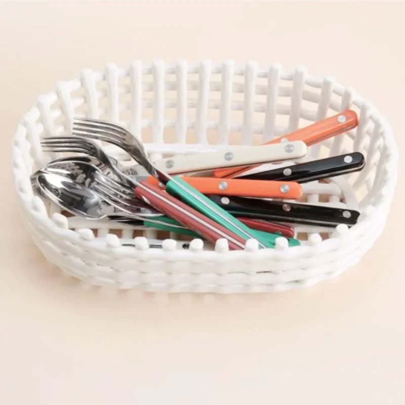 Woven Ceramic Storage Basket, Household Storage Tool, Hollowed Out Fruit Tray, Bathroom Storage Rack, Kitchen Drainage Basket