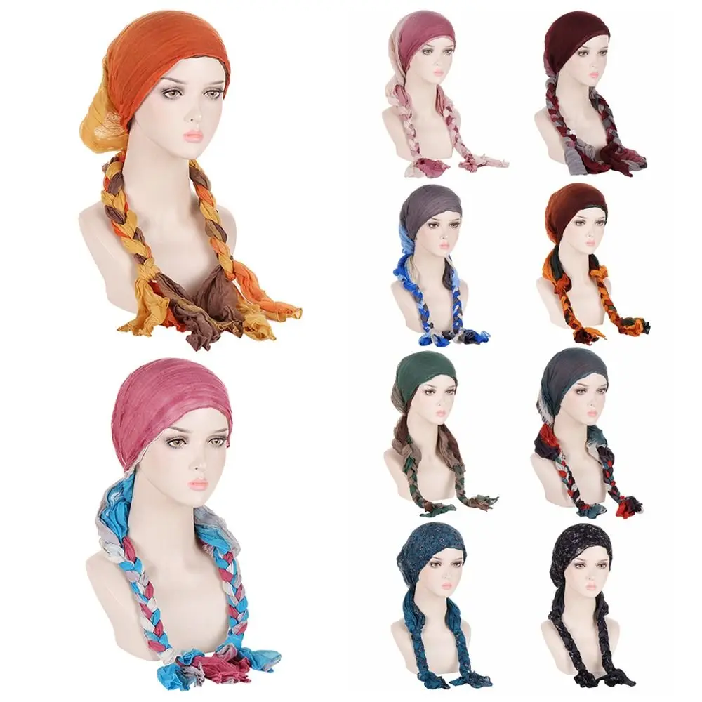 

Gradient Color Twist Braid Floral Headscarf Ethnic Style Breathable Indian Headwear Sunshade Dustproof Headband Cultural Events