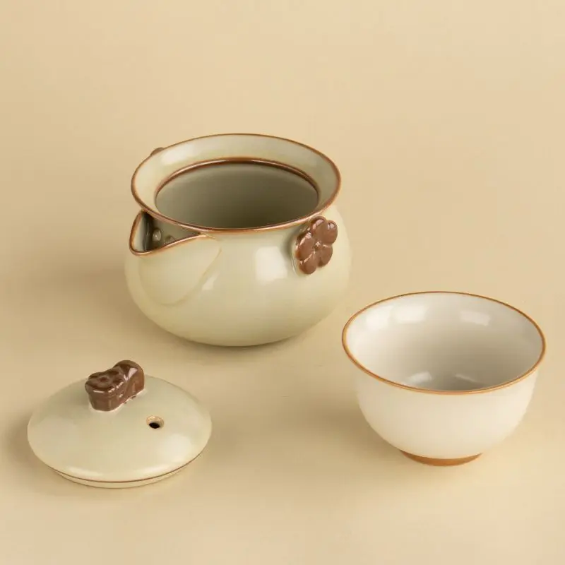 Ru Kiln Tea Set Two-Color Handheld Pot 1 Pot 1 Cup Chinese Style Large Capacity Household Gongfu Tea Ware Office Party Tea Maker