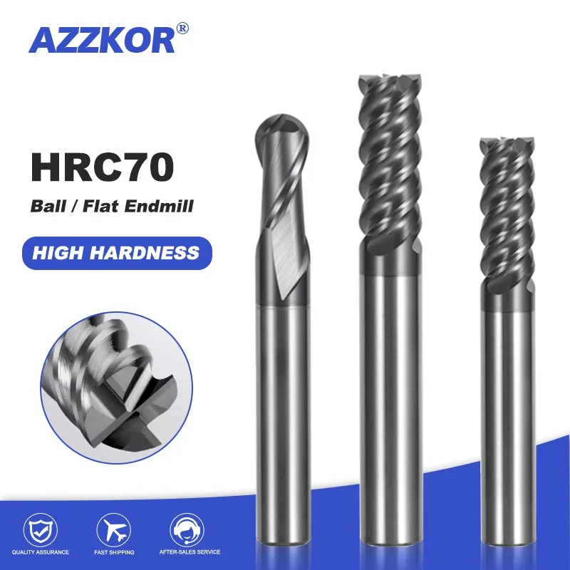 azzkor endmill de carboneto de aco de tungstenio moinho de fim de esferas usinagem cnc ferramentas de fresagem flauta flauta hrc70 aco inoxidavel 01