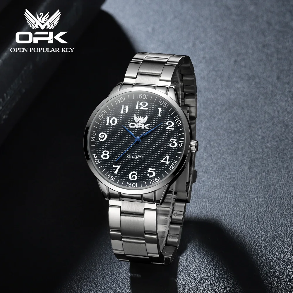 OPK 6008 Quartz Watch for Men Original Waterproof Stainless Steel Classic Digital Wristwatch Luxury Business Casual Mens Watches