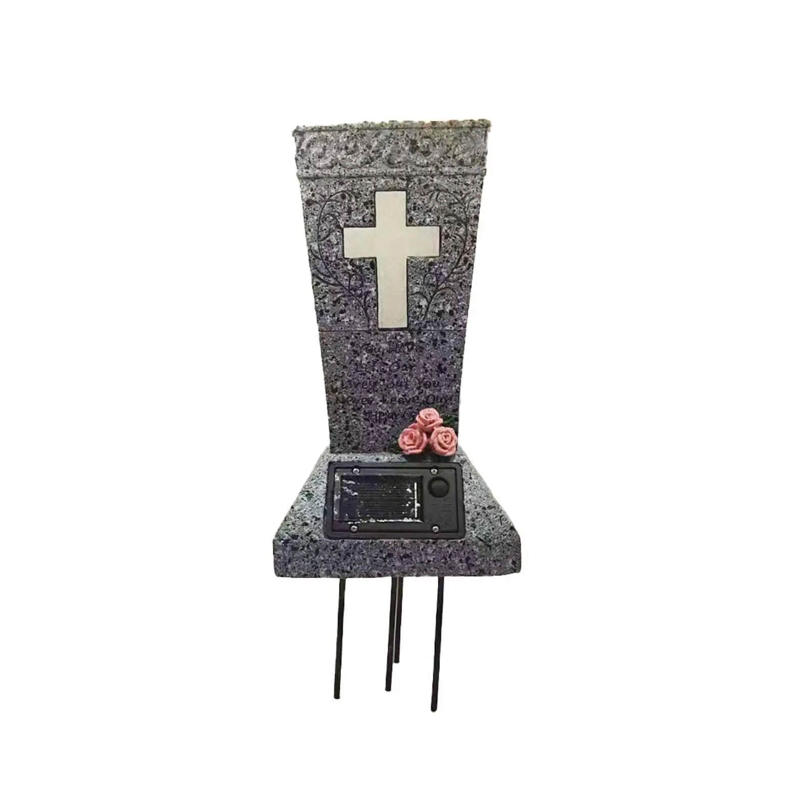 Solar Cemetery Vase with LED Cross Lamp Condolence Gift 5.12x5.31x12.99inch Garden Statue Grave Decoration Gravestone Decor