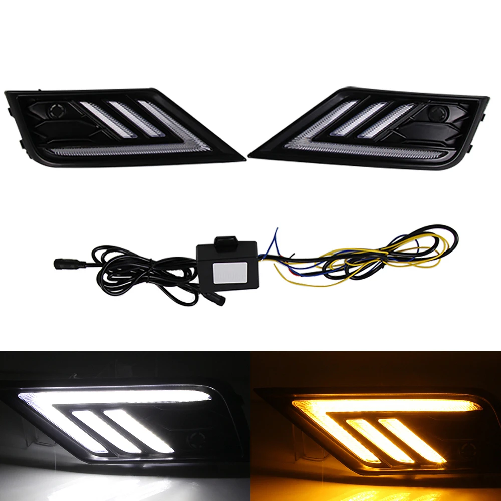 

1Pair for Volkswagen VW Tiguan 2017 2018 2019 DRL Daytime Running Light with Yellow Turn Signal Fog Lamp Car Light Car Flashing