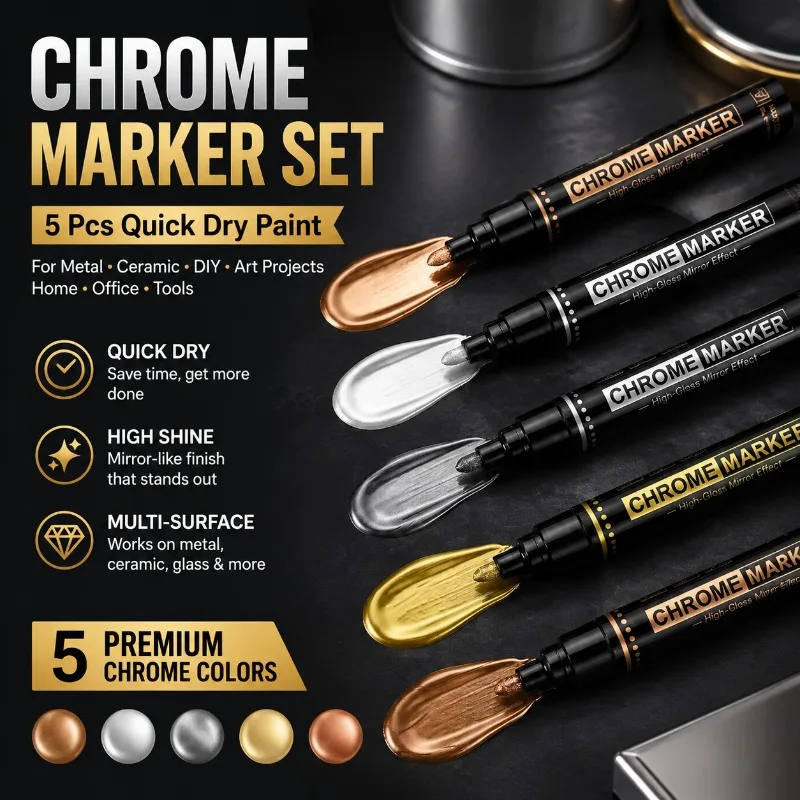 Mirror Chrome Paint Marker Waterproof Reflective Metallic Touch-up Pen DIY Model Color Repair Tool for Gundam Mecha Kit Hobby