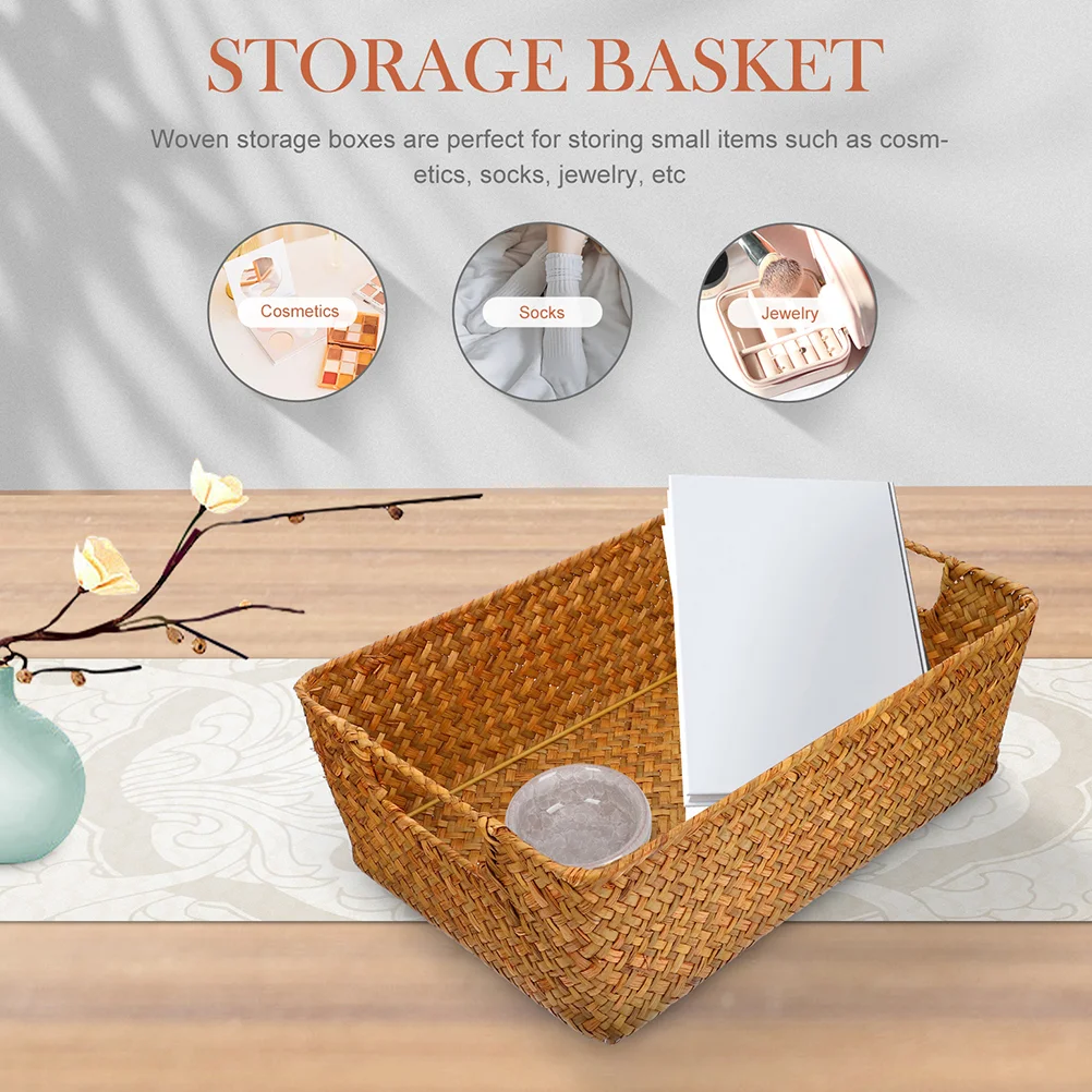 Straw Bread Basket Storage Baskets Snack Tray Home Decor Fruits Cosmetics Holder Organizer