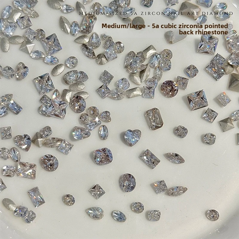 2026 Medium Large 5A Zircon Pointed Back Nail Rhinestones Super Sparkling Fancy Square Heart Sugar Cube Stackable Nail Art Drill