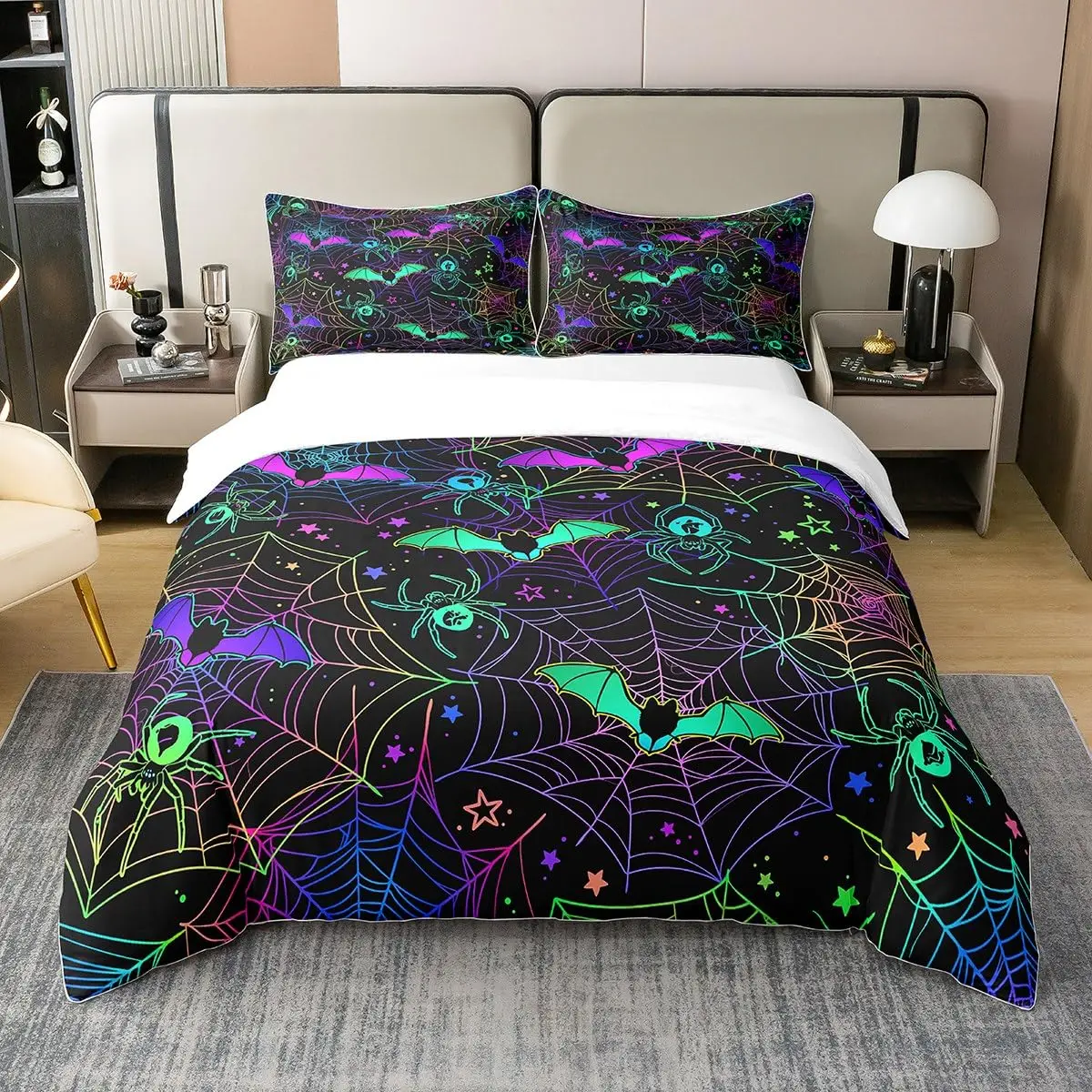 

Black Halloween Duvet Cover Set for Girls Boys Kids Full Size Ghost Comforter Room Decor Spider Web Bedding Set Duvet Set 3PCS