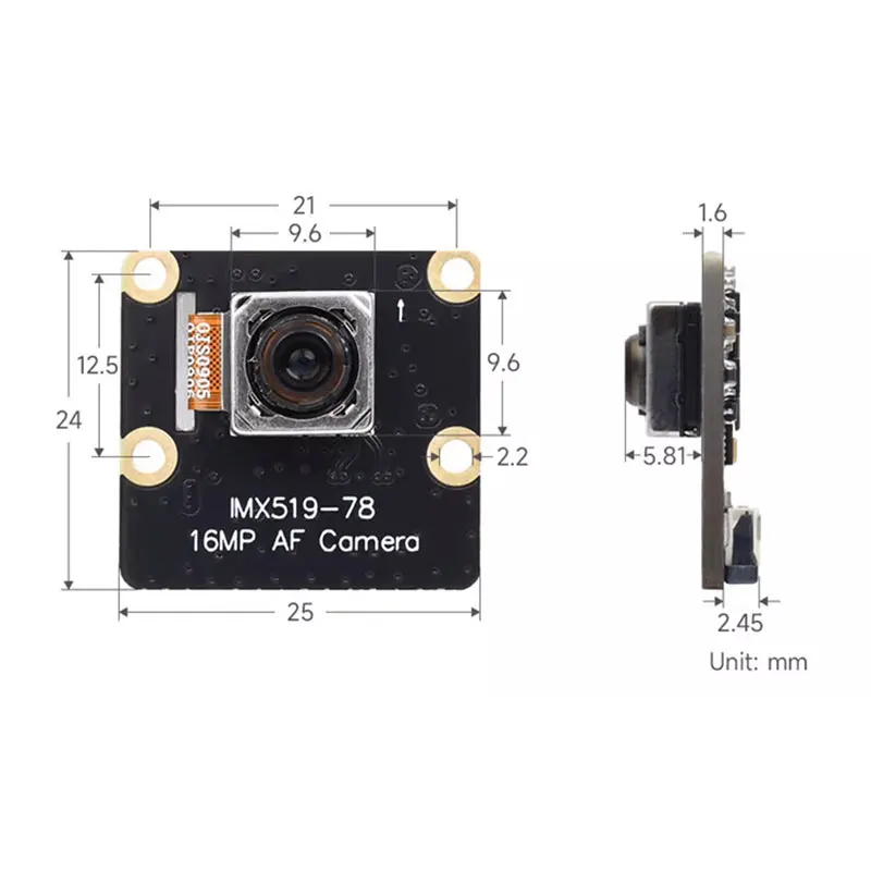 New IMX519-78 16MP AF Camera Auto Focus 4656x3496 High-Resolution Industrial Grade Camera for Raspberry Pi 4B 3B+ 3B Zero