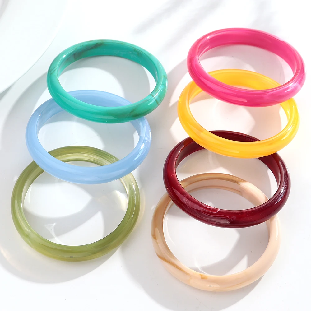 Women's Colorful Thin Round Acrylic Bangles, Boho Style