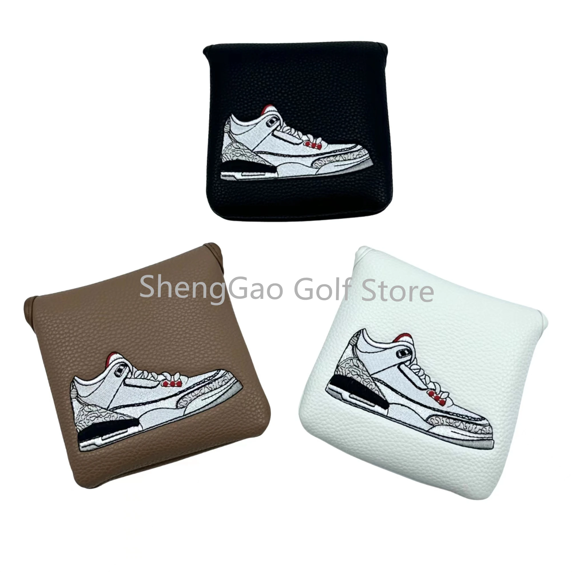 1Pc Schoenen Patroon Putter Cover Pu Lederen Grote Mallet Golf Head Cover Magnetische Sluiting Golf Head Cover